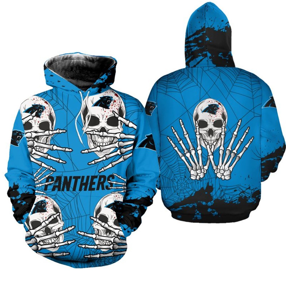 Scare Everyone With This Carolina Panthers Skull Hoodie For Halloween