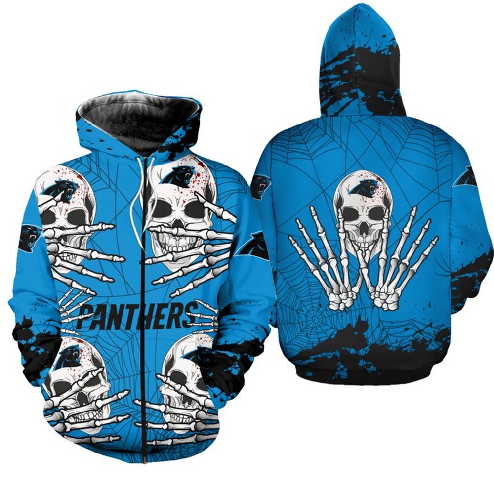 Scare Everyone With This Carolina Panthers Skull Hoodie For Halloween
