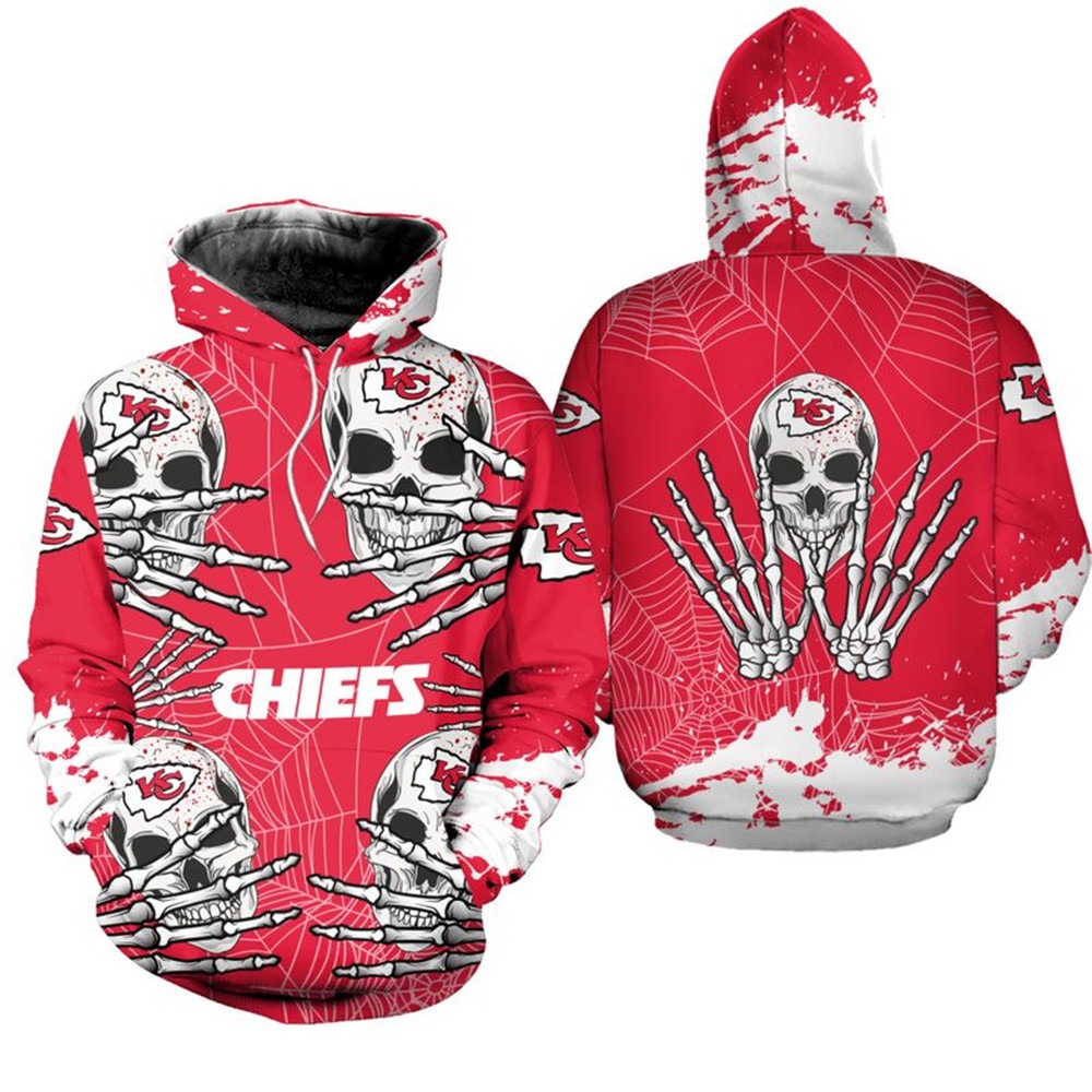 Scare Up Some Fun With This Kansas City Chiefs 3D Skull Printed Halloween Hoodie