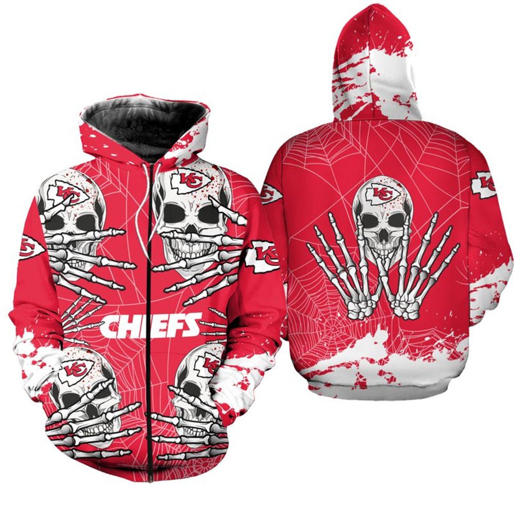 Scare Up Some Fun With This Kansas City Chiefs 3D Skull Printed Halloween Hoodie