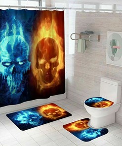 Scary 3D Skeleton Skull Print Shower Curtain For Your Bathroom