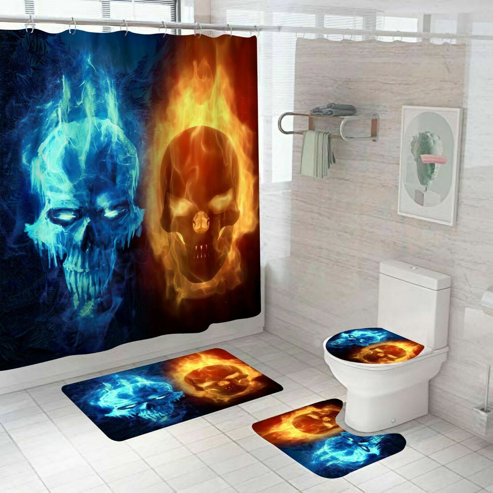 Scary 3D Skeleton Skull Print Shower Curtain For Your Bathroom