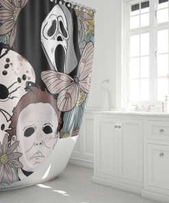 Scary And Colorful Horror Movie Monsters Shower Curtain For A Halloween Bathroom