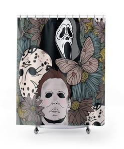 Scary And Colorful Horror Movie Monsters Shower Curtain For A Halloween Bathroom
