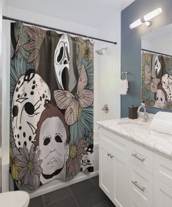 Scary And Colorful Horror Movie Monsters Shower Curtain For A Halloween Bathroom