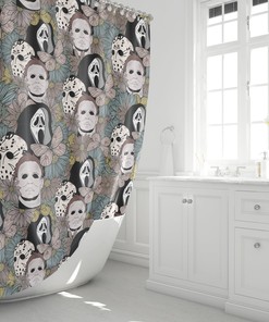 Scary And Colorful Horror Movie Monsters Shower Curtain For A Halloween Bathroom