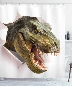 Scary Break Scenery Dangerous Dinosaur Tears Up The Paper Wall Image Shower Curtain - Cloth Fabric Bathroom Decors