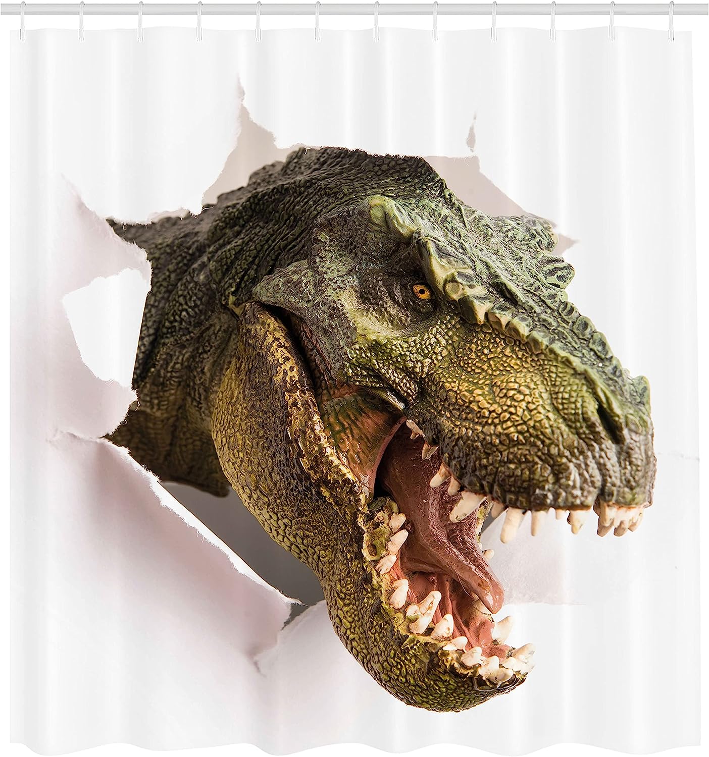 Scary Break Scenery Dangerous Dinosaur Tears Up The Paper Wall Image Shower Curtain - Cloth Fabric Bathroom Decors - Image 2