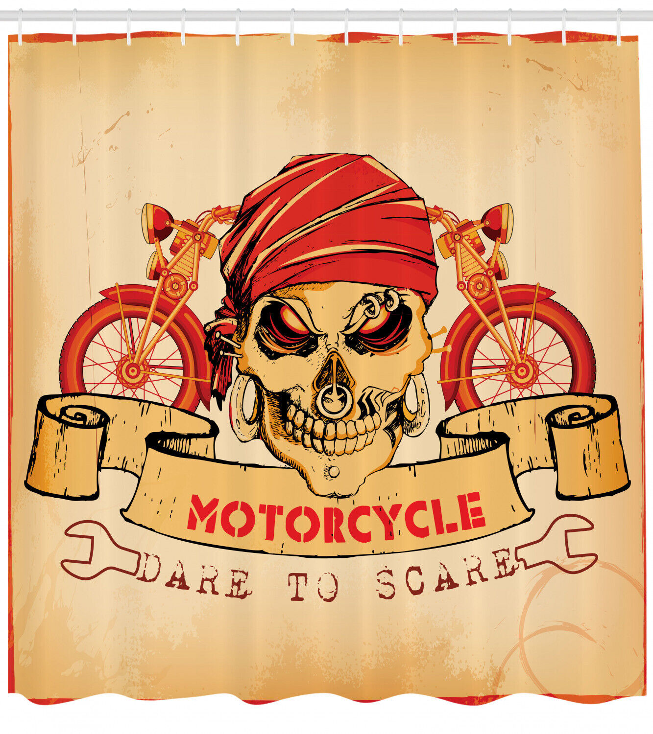 Scary Caveira Chuveiro Cortina With Motorcycle Print - Image 2