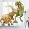 Scary Dinosaur Vintage Bathroom Shower Curtain - T Rex Vs Triceratops Jurassic Times - Green Pink Pale Brown