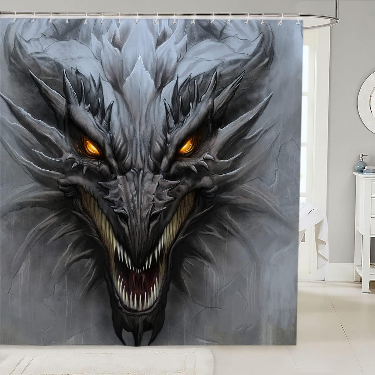 Scary Dragon Mythical Fantasy Animal Print Fabric Shower Curtain for Bathroom