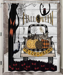 Scary Fall Pumpkin Halloween Shower Curtain - Truck Rv Style With Holiday Owl