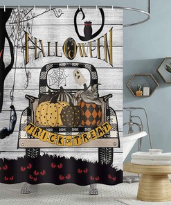 Scary Fall Pumpkin Halloween Shower Curtain - Truck Rv Style With Holiday Owl