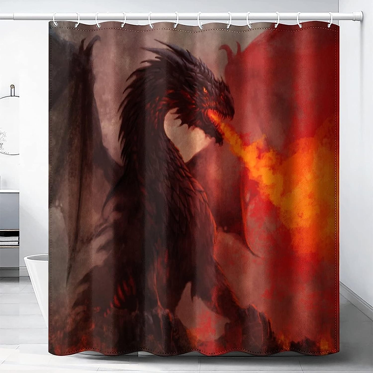 Scary Fire Dragon Red Shower Curtain for a Mystical Bathroom