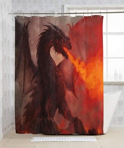 Scary Fire Dragon Red Shower Curtain for a Mystical Bathroom