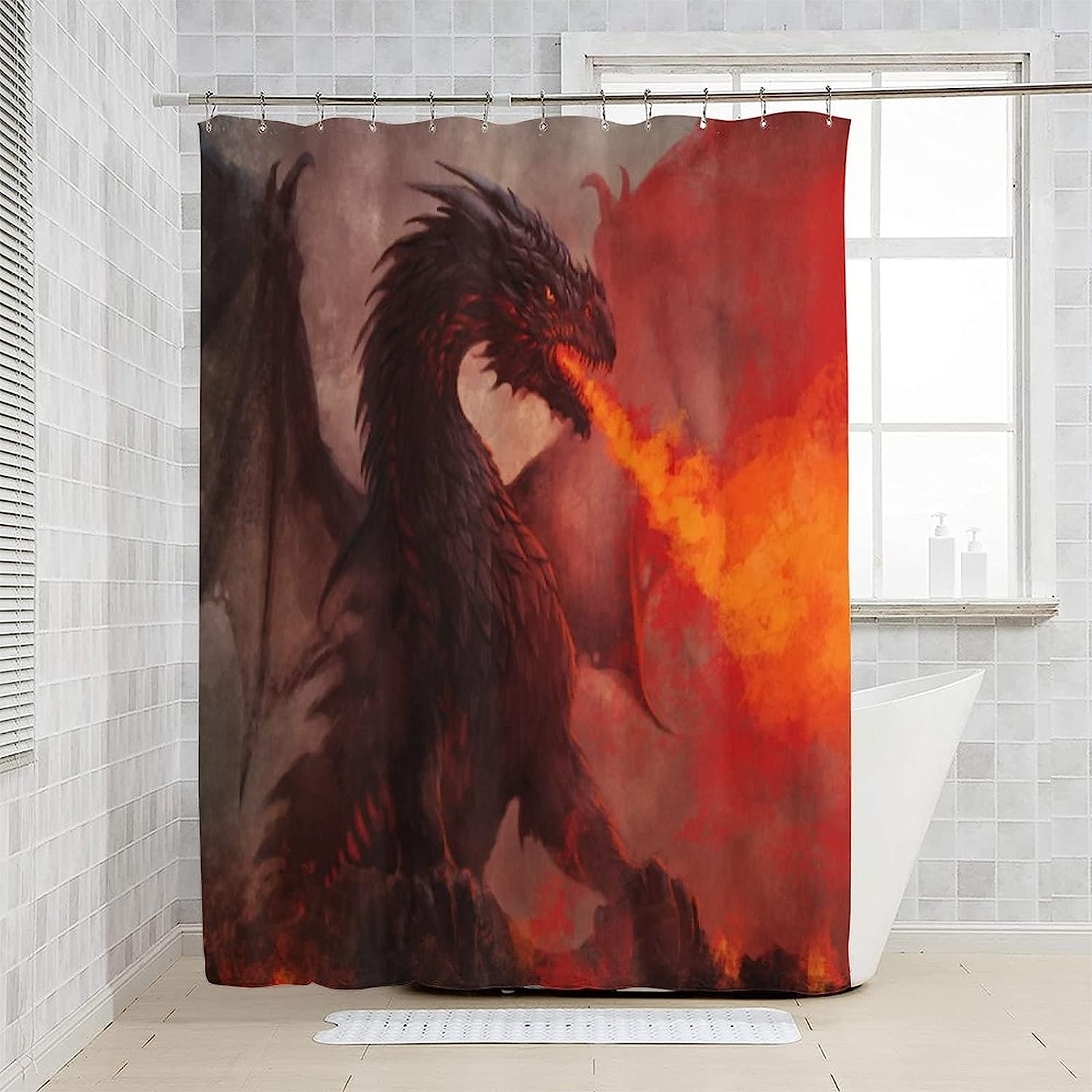 Scary Fire Dragon Red Shower Curtain for a Mystical Bathroom