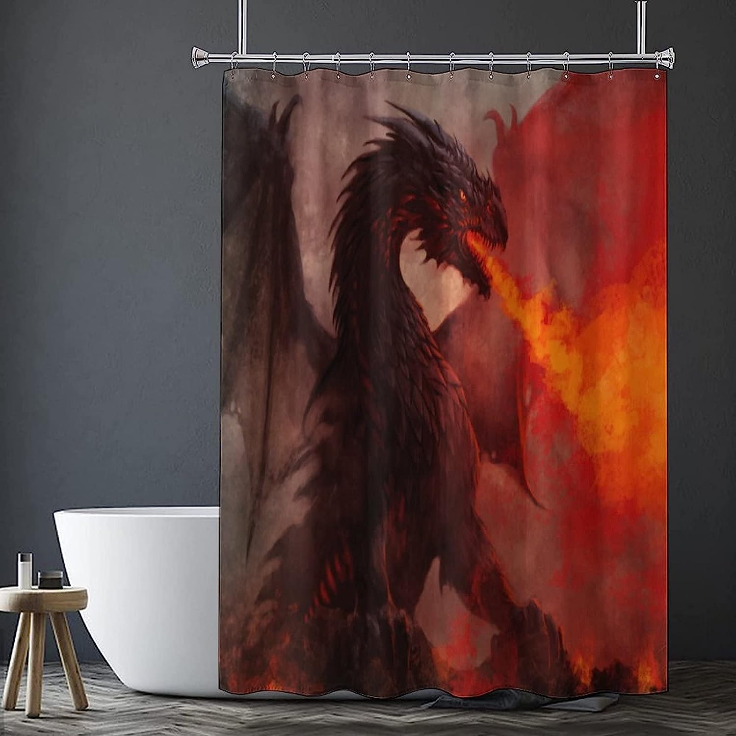 Scary Fire Dragon Red Shower Curtain for a Mystical Bathroom