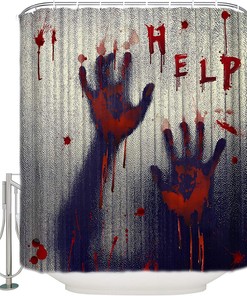 Scary Halloween Blood Fingerprints Fabric Shower Curtain With Waterpoof Feature