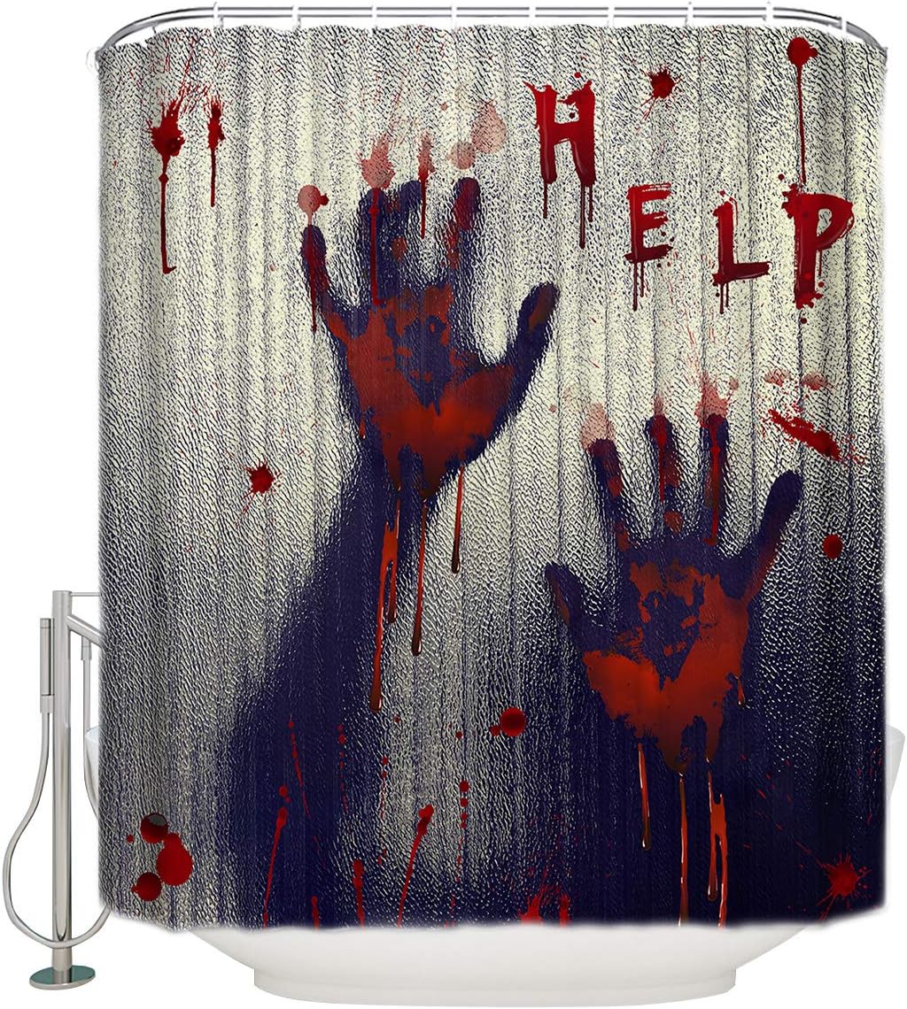 Scary Halloween Blood Fingerprints Fabric Shower Curtain With Waterpoof Feature