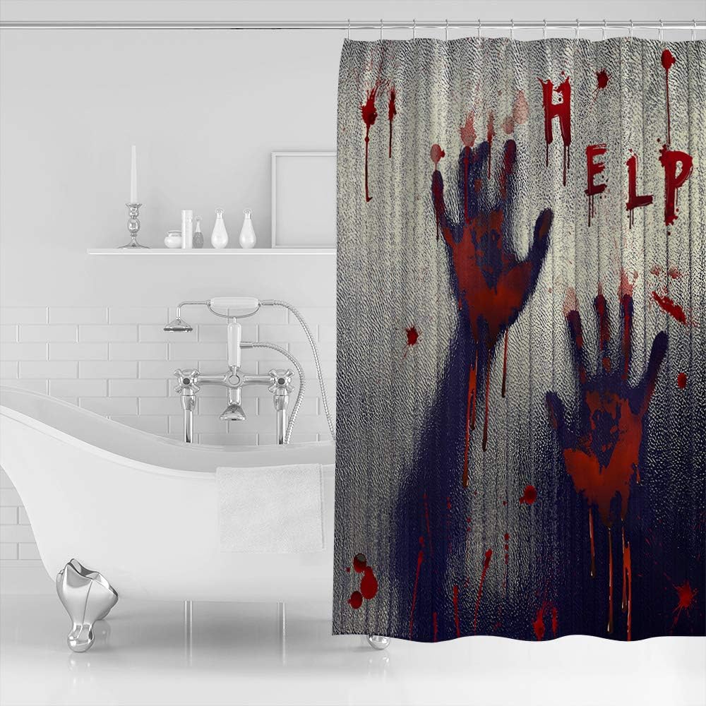 Scary Halloween Blood Fingerprints Fabric Shower Curtain With Waterpoof Feature
