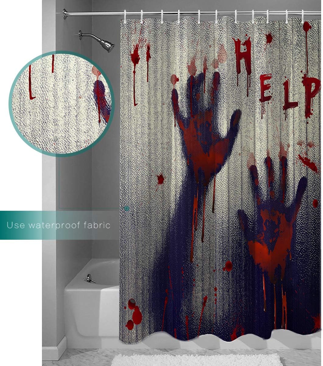 Scary Halloween Blood Fingerprints Fabric Shower Curtain With Waterpoof Feature