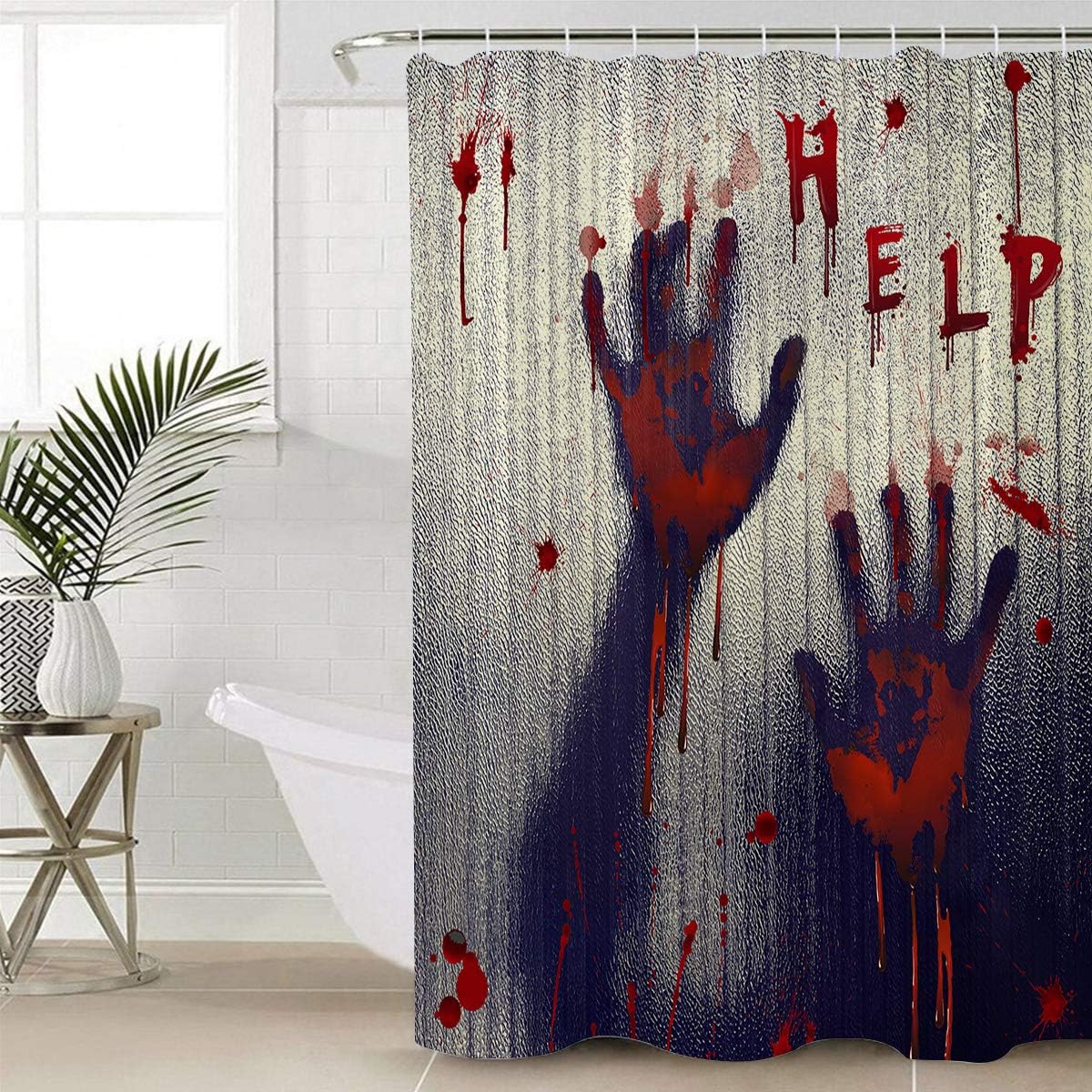 Scary Halloween Blood Fingerprints Fabric Shower Curtain With Waterpoof Feature