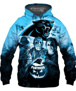 Scary Halloween Pumpkin Skull Print Zip Hoodie For Carolina Panthers Fans