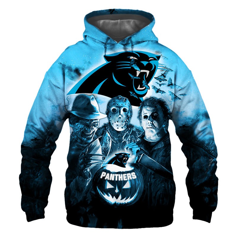 Scary Halloween Pumpkin Skull Print Zip Hoodie For Carolina Panthers Fans