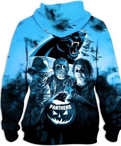 Scary Halloween Pumpkin Skull Print Zip Hoodie For Carolina Panthers Fans