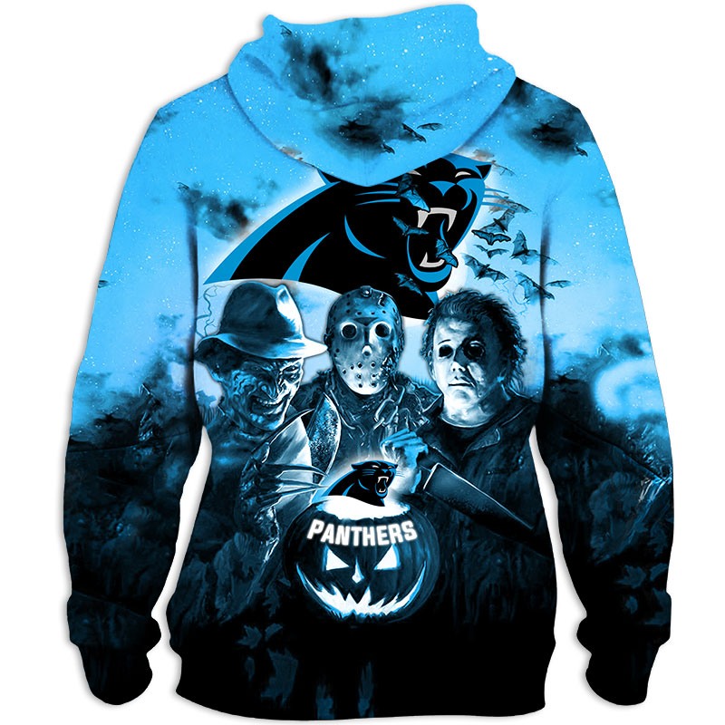 Scary Halloween Pumpkin Skull Print Zip Hoodie For Carolina Panthers Fans