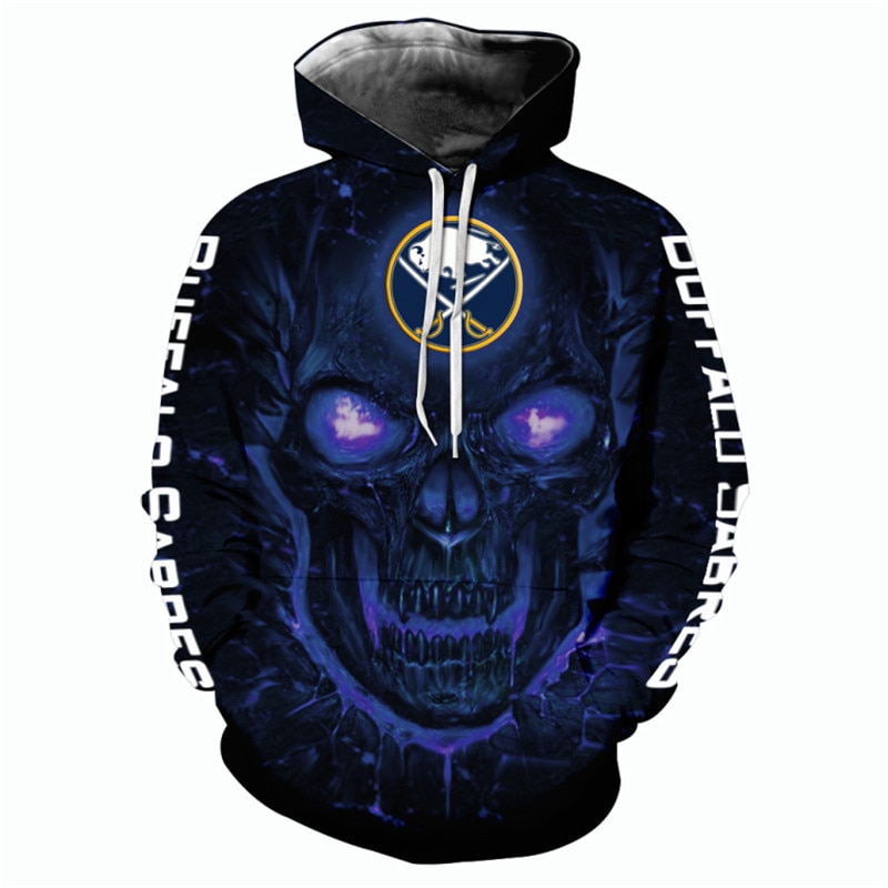 Scary Halloween Themed Buffalo Sabres Hoodie With 3D Skulls Pullover Design