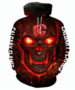 Scary Halloween Themed Calgary Flames Hoodie With 3D Skulls Pullover Design