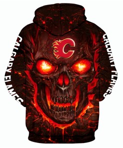 Scary Halloween Themed Calgary Flames Hoodie With 3D Skulls Pullover Design