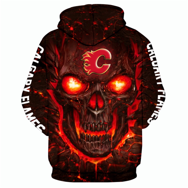 Scary Halloween Themed Calgary Flames Hoodie With 3D Skulls Pullover Design