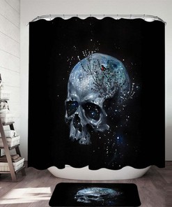 Scary Human Skull and Bird Shower Curtain - Add Some Spook to Your Bathroom