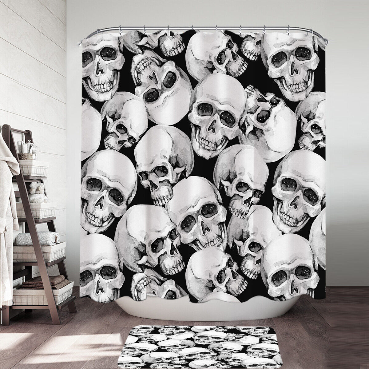 Scary Human Skulls Shower Curtain- An Intriguing Addition to Your Bathroom