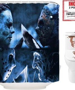 Scary Killer Freddy Jason Michael Halloween Fabric Shower Curtain And Toilet Stickers