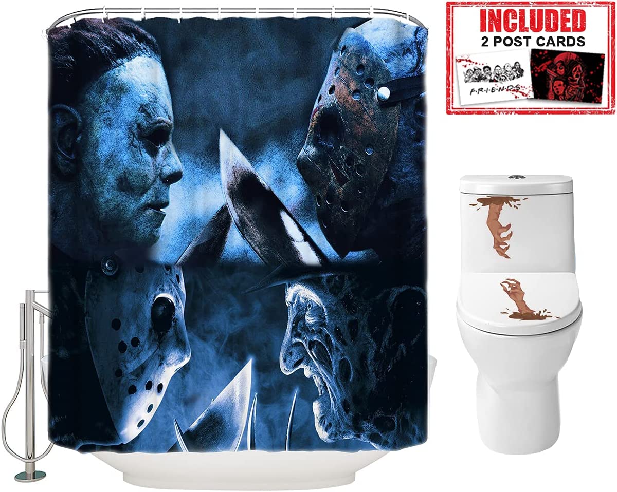 Scary Killer Freddy Jason Michael Halloween Fabric Shower Curtain And Toilet Stickers