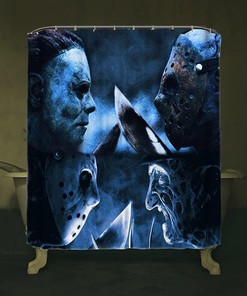 Scary Killer Freddy Jason Michael Halloween Fabric Shower Curtain And Toilet Stickers