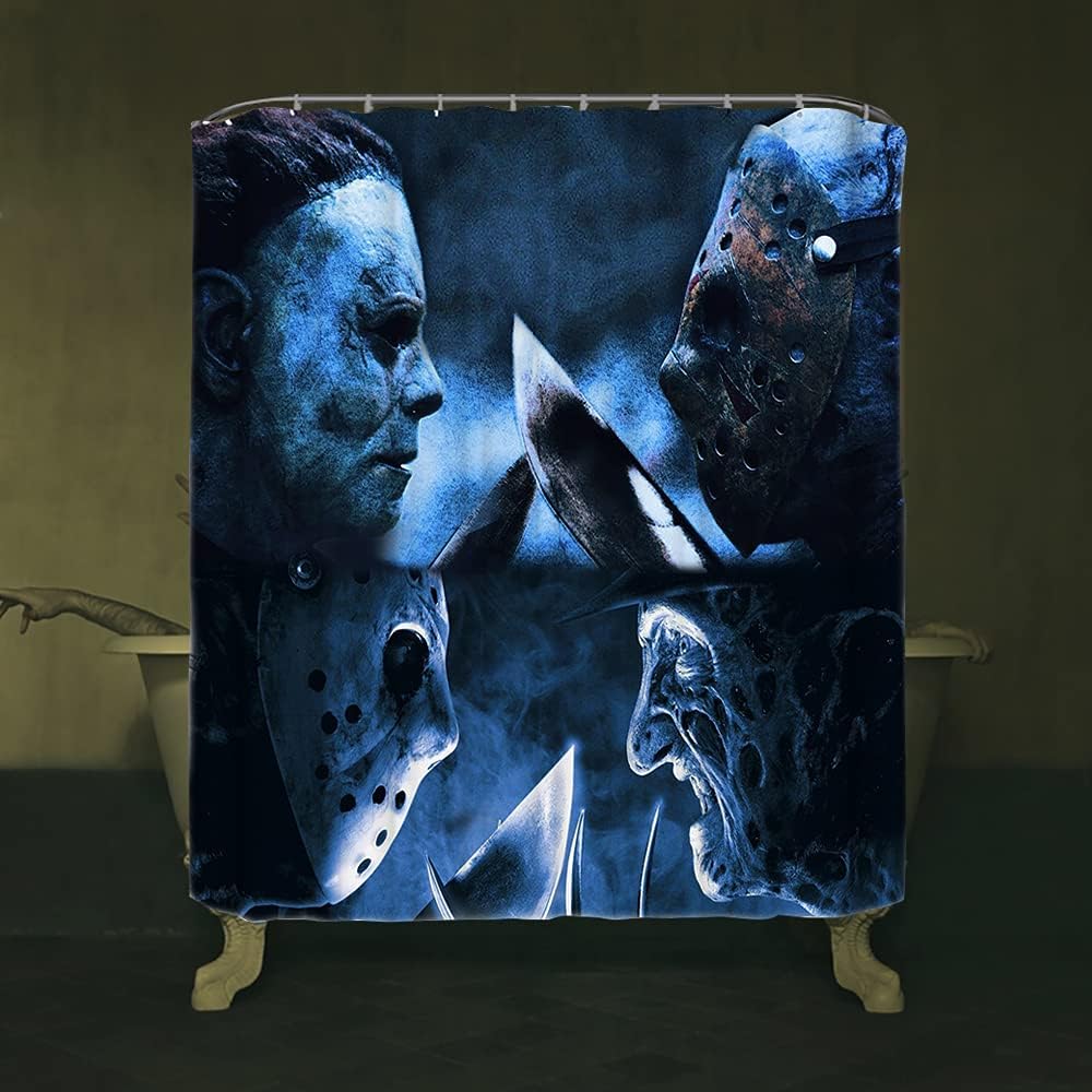 Scary Killer Freddy Jason Michael Halloween Fabric Shower Curtain And Toilet Stickers