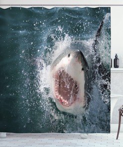 Scary Open Mouth Teeth Shark Print Shower Curtain for Your Bathroom
