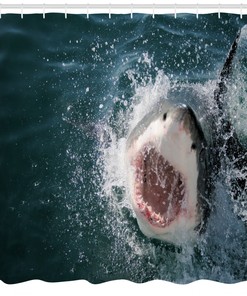 Scary Open Mouth Teeth Shark Print Shower Curtain for Your Bathroom