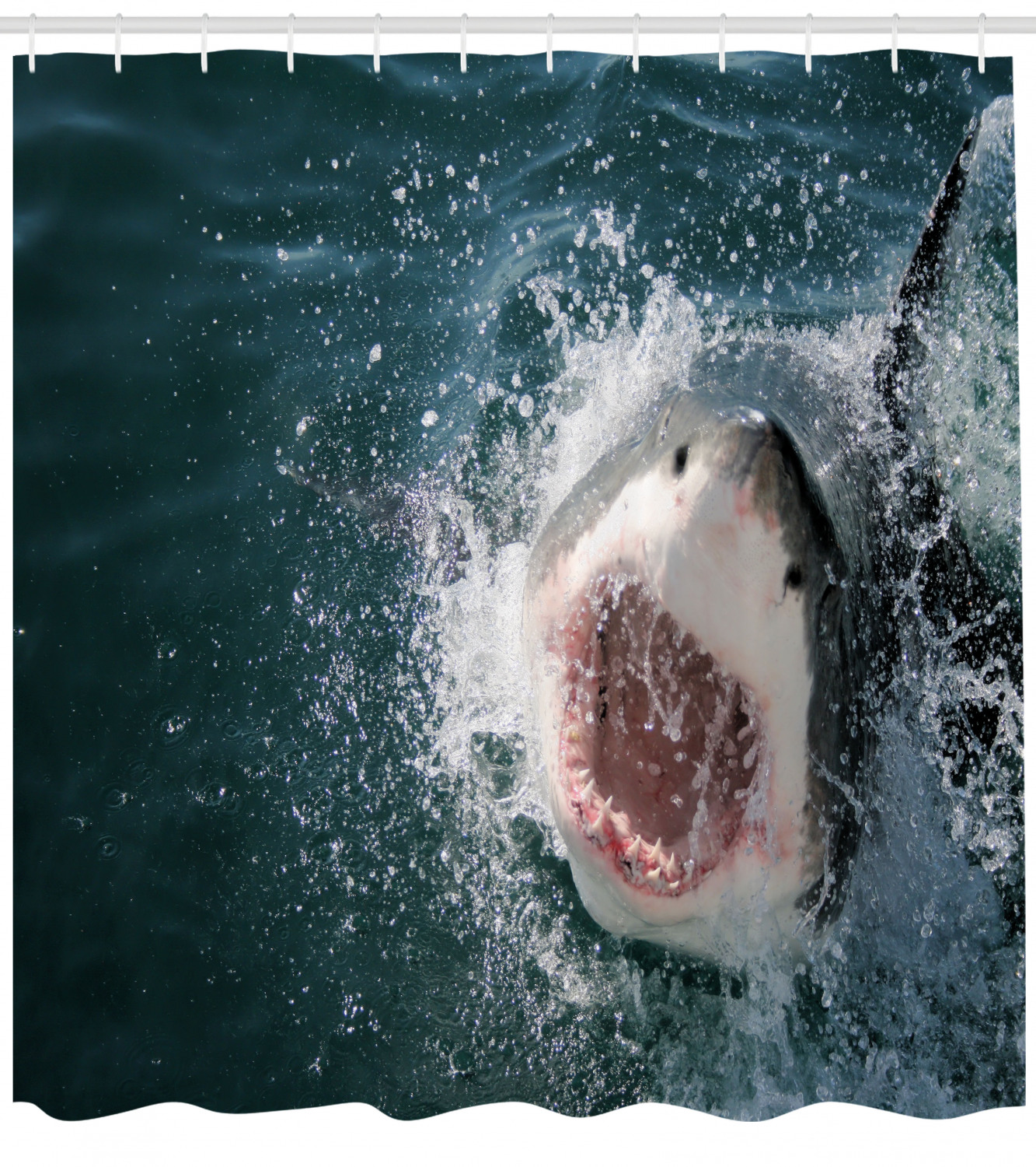 Scary Open Mouth Teeth Shark Print Shower Curtain for Your Bathroom