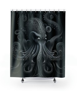 Scary Sea Creature Octopus Shower Curtain With Dark Ocean Decor Print 
