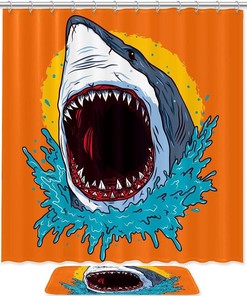 Scary Shark Attack Print Shower Curtain For Bathroom Decor
