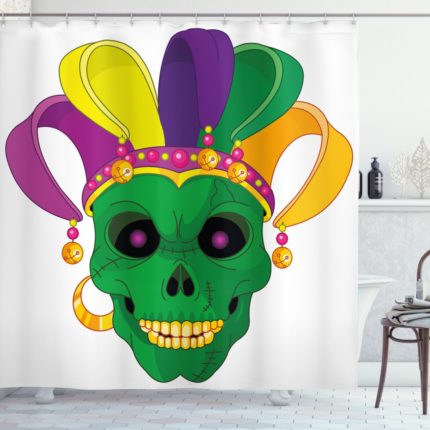 Scary Skull Mask Mardi Gras Print Shower Curtain for Bathroom