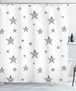 Scattered Stars With American Flag Motifs Shower Curtain For 4Th Of July Bathroom Decor