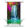 Scenery Bathroom Shower Curtain- Colorful Trees Waterfall View for a Scenic Bathroom Look