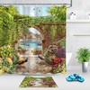 Scenic Arch Flowers Shower Curtain, Sea Peacock Bathroom Decor with Waterproof Fabric