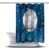 Scenic Autumn Night Printed Shower Curtain With Branches, Moon And Stars For Bathroom Decorations